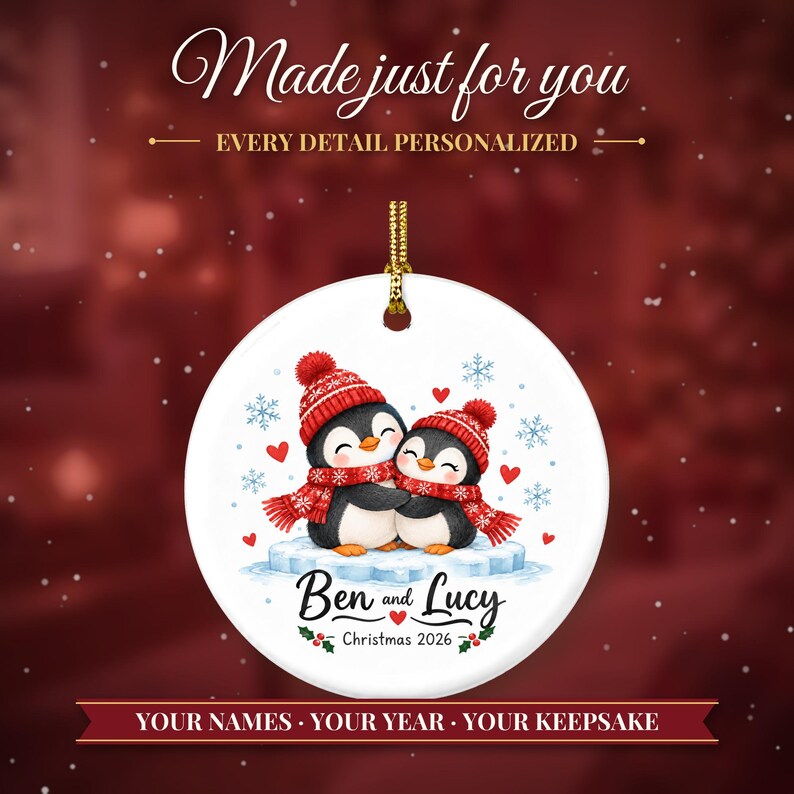 Couple Ornament 2026, Cute Penguin Christmas Ornament with Names, Gift for Couple, Our First Christmas Together Keepsake image 2