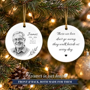 Double Sided Photo Memorial Christmas Ornament, Hand Drawn Portrait Sketch, In Loving Memory Keepsake, Loss of Loved One Gift image 11