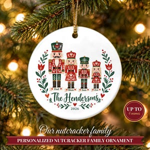 Nutcracker Ornament Christmas 2026, Family of Four Name Keepsake, Custom Nutcracker Family Gift, Toy Soldier Ceramic Tree Decor for Mom image 1