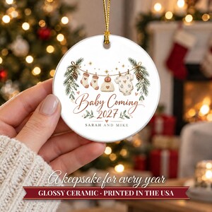 Pregnancy Announcement Ornament, Baby Coming 2027 Christmas Reveal, Expecting Parents Gift, Baby on the Way Keepsake with Name image 12