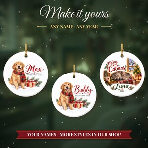 Adorno de Golden Retriever, Adorno navideño para perros con nombre, Regalo para amantes de los perros, Regalo para mamás de perros 2026, Recuerdo personalizado de cerámica para mascotas imagen 3