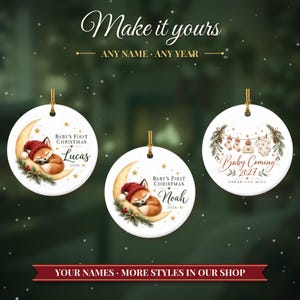 Baby First Christmas Ornament 2026, Woodland Fox on the Moon Keepsake with Name, Newborn Gift for New Parents, Nursery Decor immagine 3