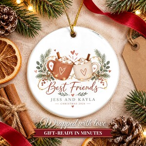 Best Friend Ornament Christmas 2026, Friendship Gift for Her, Besties Two Names Keepsake, Hot Cocoa Mugs Soul Sister Ceramic Tree Decor image 10