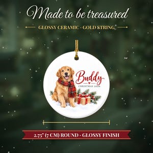 Adorno de Golden Retriever, Adorno navideño para perros con nombre, Regalo para amantes de los perros, Regalo para mamás de perros 2026, Recuerdo personalizado de cerámica para mascotas imagen 5