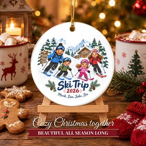 Ornement de Noël sur le thème du ski 2026, souvenir de vacances au ski en famille, décoration personnalisée avec nom pour chalet de montagne, cadeau pour skieur, ornement en céramique image 8
