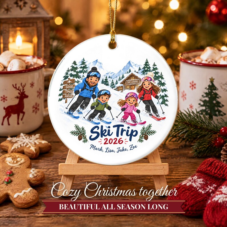 Ornement de Noël sur le thème du ski 2026, souvenir de vacances au ski en famille, décoration personnalisée avec nom pour chalet de montagne, cadeau pour skieur, ornement en céramique image 8