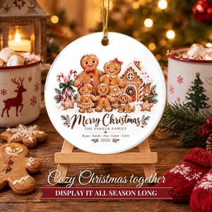 Gingerbread Family Ornament 2026, Personalized Christmas Ornament with Names and Pets, Custom Gingerbread Keepsake, Gift for Grandparents image 10