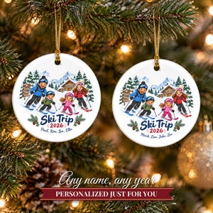 Ornement de Noël sur le thème du ski 2026, souvenir de vacances au ski en famille, décoration personnalisée avec nom pour chalet de montagne, cadeau pour skieur, ornement en céramique image 9