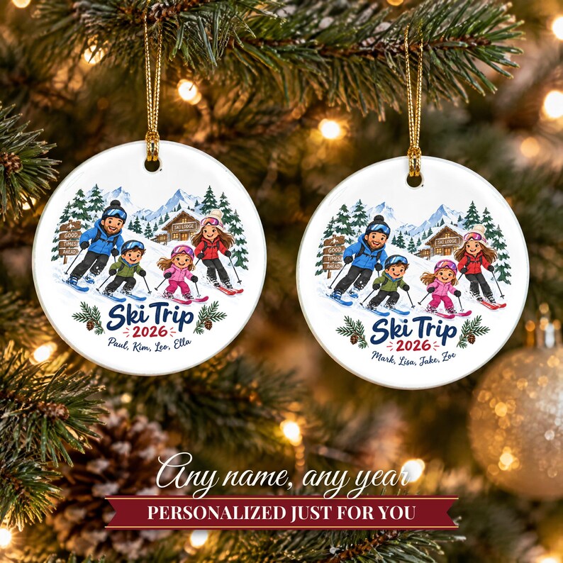 Ornement de Noël sur le thème du ski 2026, souvenir de vacances au ski en famille, décoration personnalisée avec nom pour chalet de montagne, cadeau pour skieur, ornement en céramique image 9