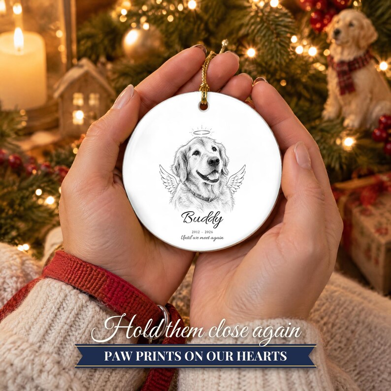 Adorno conmemorativo para mascotas de doble cara con alas de ángel, retrato personalizado de perro a partir de una foto, Puente Arcoíris, regalo para recordar a una mascota fallecida, regalo en memoria de un perro. imagen 8
