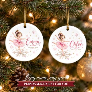 Ballerina Ornament Christmas 2026, Ballet Gift for Girls, Dancer Name Keepsake, Pink Tutu Snowflake Dance Recital Ceramic Tree Ornament image 9