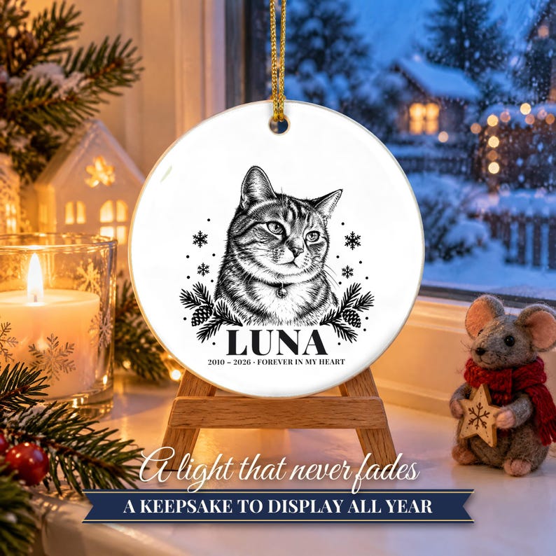 Personalized Cat Memorial Ornament from Photo, Custom Pet Portrait, Cat Mom Gift, Pet Loss Gift, Christmas Cat Remembrance Keepsake image 13