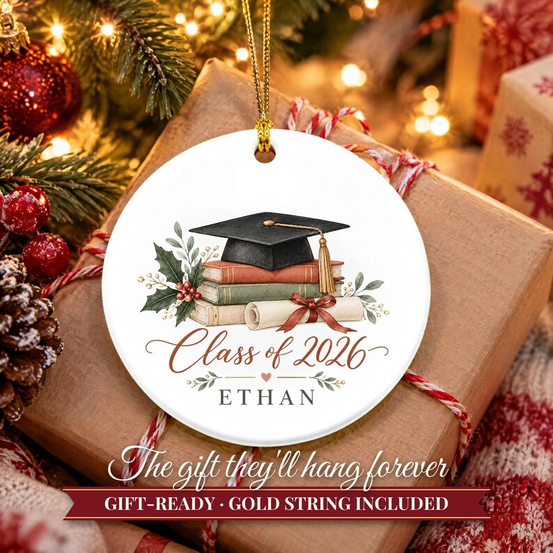 Graduation Ornament Class of 2026, Graduate Christmas Ornament with Name, College Grad Gift, High School Graduation Keepsake image 11