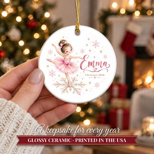 Ballerina Ornament Christmas 2026, Ballet Gift for Girls, Dancer Name Keepsake, Pink Tutu Snowflake Dance Recital Ceramic Tree Ornament image 12