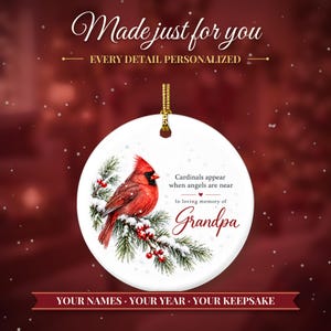 Cardinal Memorial Ornament, Cardinals Appear When Angels Are Near, In Loving Memory Christmas Keepsake, Sympathy Gift for Loss image 2