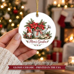 Gardener Gift Christmas Ornament 2026, Mom's Garden Custom Name Keepsake, Watering Can Poinsettia Gnome Ceramic Decor for Plant Lover image 12