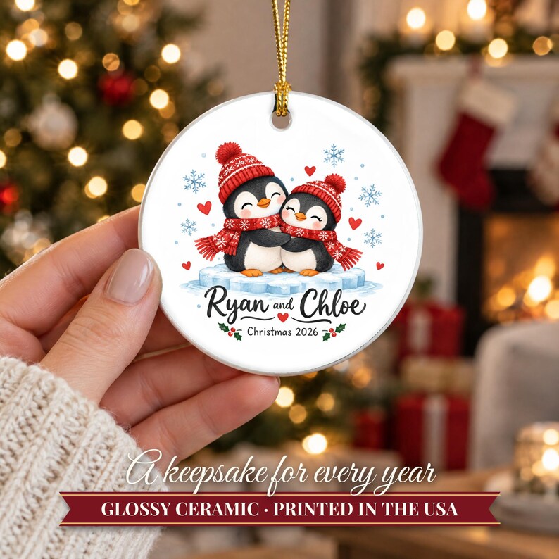 Couple Ornament 2026, Cute Penguin Christmas Ornament with Names, Gift for Couple, Our First Christmas Together Keepsake image 12