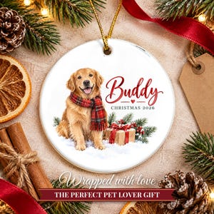 Adorno de Golden Retriever, Adorno navideño para perros con nombre, Regalo para amantes de los perros, Regalo para mamás de perros 2026, Recuerdo personalizado de cerámica para mascotas imagen 10