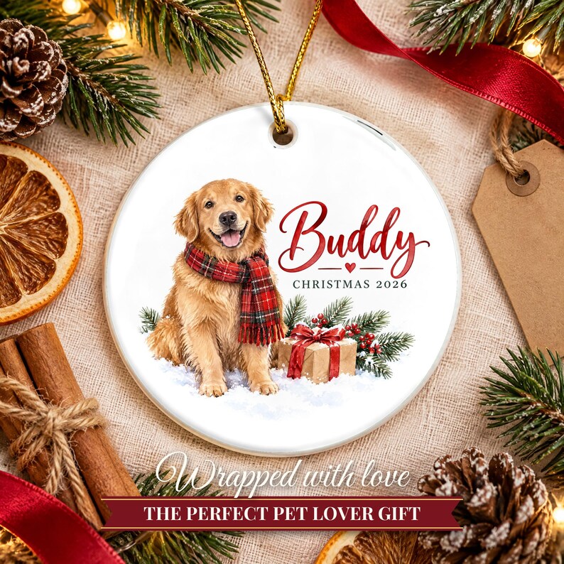 Adorno de Golden Retriever, Adorno navideño para perros con nombre, Regalo para amantes de los perros, Regalo para mamás de perros 2026, Recuerdo personalizado de cerámica para mascotas imagen 10