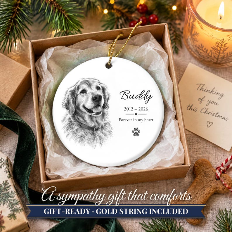 Personalized Pet Memorial Ornament from Photo, Custom Dog Portrait Sketch, Dog Memorial Gift, Pet Loss Gift, Dog Sympathy Keepsake image 11