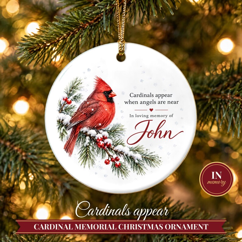 Cardinal Memorial Ornament, Cardinals Appear When Angels Are Near, In Loving Memory Christmas Keepsake, Sympathy Gift for Loss image 1