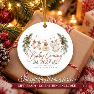 Pregnancy Announcement Ornament, Baby Coming 2027 Christmas Reveal, Expecting Parents Gift, Baby on the Way Keepsake with Name image 11
