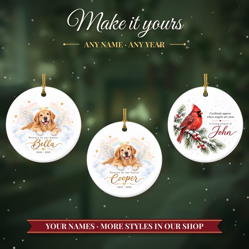 Pet Memorial Ornament, Dog Angel Rainbow Bridge Christmas Keepsake with Name, Loss of Dog Sympathy Gift, Dog Remembrance Gift image 3