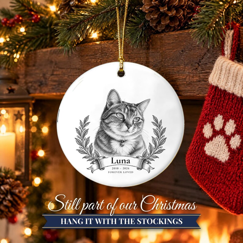 Custom Cat Memorial Ornament from Photo, Vintage Cat Portrait, Forever Loved, Pet Loss Gift, Cat Loss Gift, Cat Remembrance Keepsake image 12