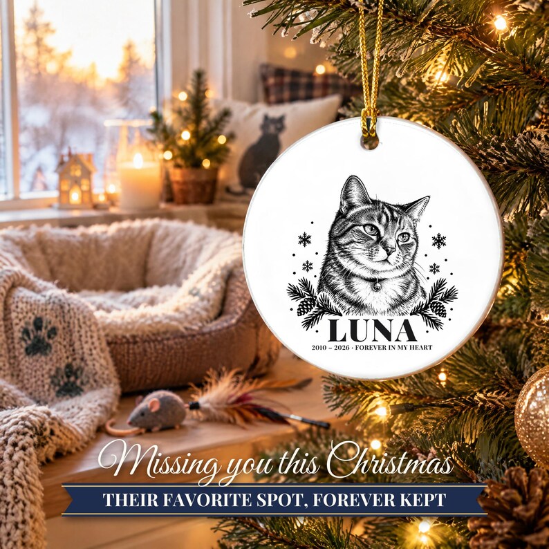 Personalized Cat Memorial Ornament from Photo, Custom Pet Portrait, Cat Mom Gift, Pet Loss Gift, Christmas Cat Remembrance Keepsake image 10