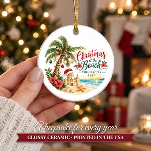 Beach Christmas Ornament 2026, Coastal Family Vacation Keepsake, Holidays at the Beach Custom Name Decor, Palm Tree Starfish Ceramic Gift 画像 12