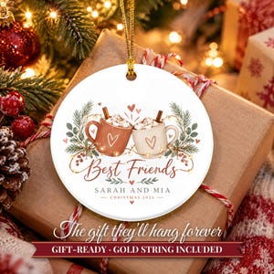 Best Friend Ornament Christmas 2026, Friendship Gift for Her, Besties Two Names Keepsake, Hot Cocoa Mugs Soul Sister Ceramic Tree Decor image 11