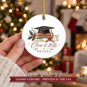 Graduation Ornament Class of 2026, Graduate Christmas Ornament with Name, College Grad Gift, High School Graduation Keepsake image 12