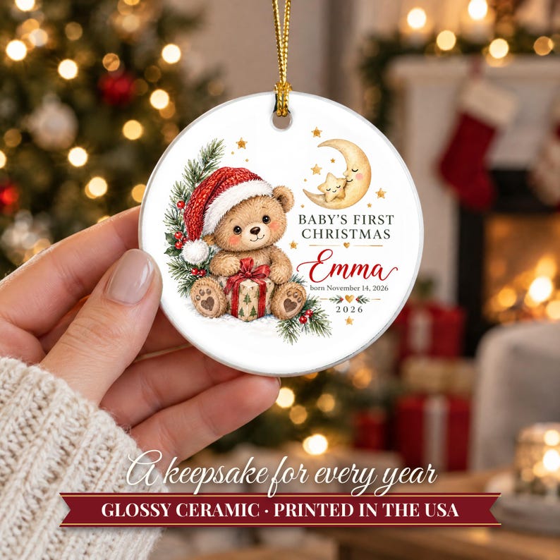 Baby's First Christmas Ornament 2026, Personalized Name Ornament with Teddy Bear, Newborn Keepsake, New Parents Gift, Baby's 1st Christmas image 12