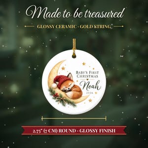 Baby First Christmas Ornament 2026, Woodland Fox on the Moon Keepsake with Name, Newborn Gift for New Parents, Nursery Decor immagine 5