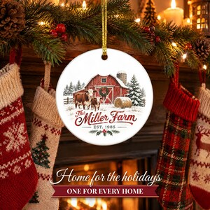 Farm Ornament Christmas 2026, Red Barn Family Name Est Keepsake, Farmhouse Cows Hay Bale Country Decor, Farmer Gift Ceramic Ornament image 10