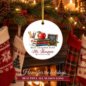 Teacher Ornament 2026, Best Teacher Ever Christmas Keepsake with Name, Apple and Books, Appreciation Gift from Student image 8