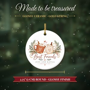 Best Friend Ornament Christmas 2026, Friendship Gift for Her, Besties Two Names Keepsake, Hot Cocoa Mugs Soul Sister Ceramic Tree Decor image 5