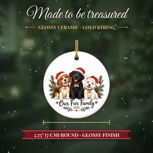 Dog Ornament 2026, Three Dogs in Santa Hats Christmas Ornament with Names, Dog Mom Gift, Dog Lover Gift, Multiple Pets Keepsake image 5