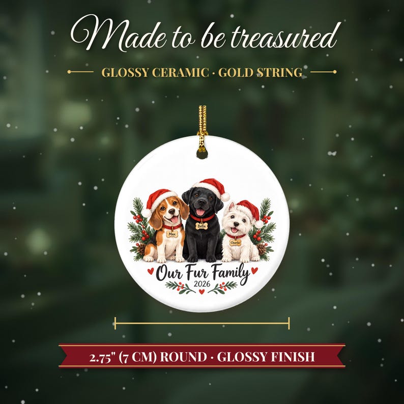 Dog Ornament 2026, Three Dogs in Santa Hats Christmas Ornament with Names, Dog Mom Gift, Dog Lover Gift, Multiple Pets Keepsake image 5