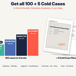 Pu&ograve; includere: Un pacchetto Detective Academy con 100 casi suddivisi in quattro livelli: Rookie, Detective, Inspector e Mastermind, pi&ugrave; 5 fascicoli aggiuntivi. Include soluzioni, 200 suggerimenti, un registro, 4 certificati e vari formati digitali.