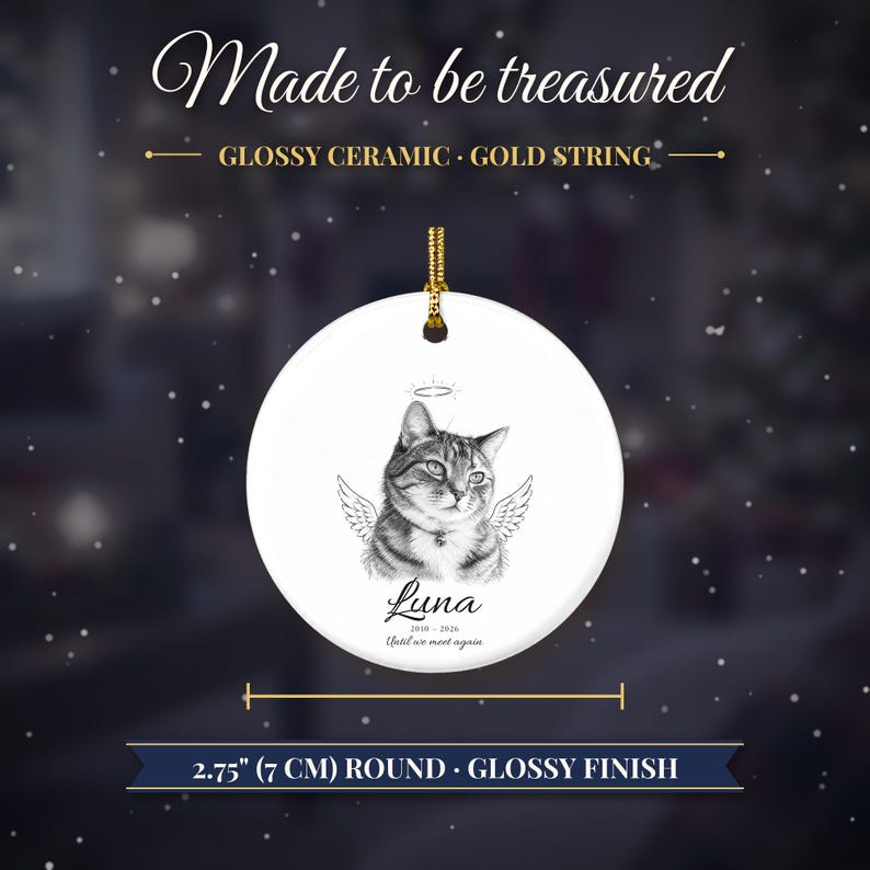 Personalized Cat Memorial Ornament from Photo, Custom Pet Portrait, Cat Mom Gift, Pet Loss Gift, Christmas Cat Remembrance Keepsake image 8