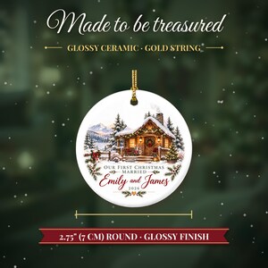 First Christmas Married Ornament 2026, Winter Cabin Mr and Mrs Keepsake, Newlywed Gift for Couple, Custom Wedding Ornament image 5