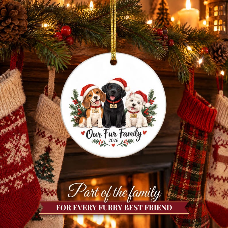 Dog Ornament 2026, Three Dogs in Santa Hats Christmas Ornament with Names, Dog Mom Gift, Dog Lover Gift, Multiple Pets Keepsake image 6