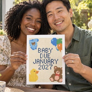 Graviditetsmeddelande målarbild, Bebis beräknad januari 2027 avslöjande, Mysteriemålarbild efter nummer, Graviditetsavslöjande för mor- och farföräldrar i PDF-format