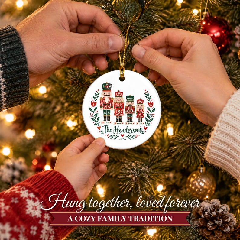 Nutcracker Ornament Christmas 2026, Family of Four Name Keepsake, Custom Nutcracker Family Gift, Toy Soldier Ceramic Tree Decor for Mom image 6