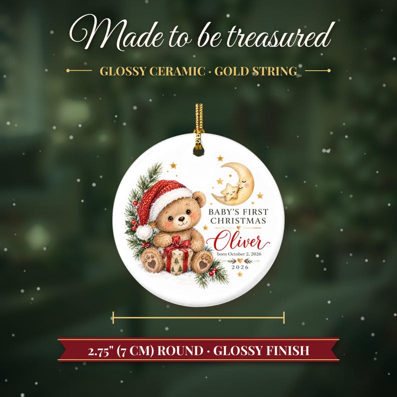 Baby's First Christmas Ornament 2026, Personalized Name Ornament with Teddy Bear, Newborn Keepsake, New Parents Gift, Baby's 1st Christmas image 5