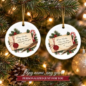 Letter to Santa Ornament Christmas 2026, Dear Santa Kids Keepsake, Been Good This Year Custom Name Gift, North Pole Ceramic Tree Decor image 9