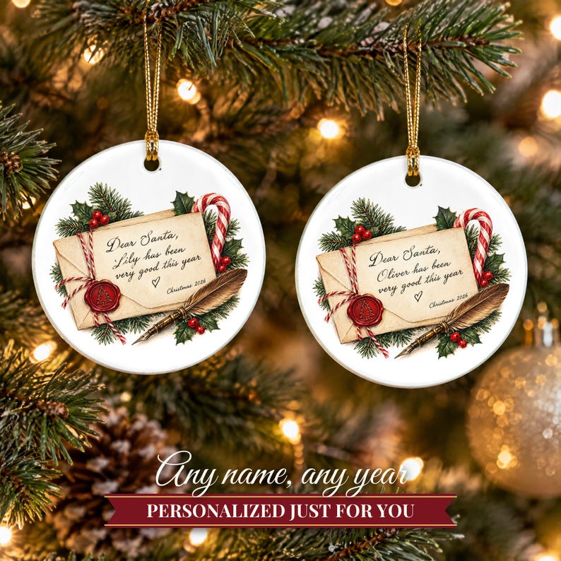 Letter to Santa Ornament Christmas 2026, Dear Santa Kids Keepsake, Been Good This Year Custom Name Gift, North Pole Ceramic Tree Decor image 9