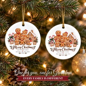 Gingerbread Family Ornament 2026, Personalized Christmas Ornament with Names and Pets, Custom Gingerbread Keepsake, Gift for Grandparents image 9