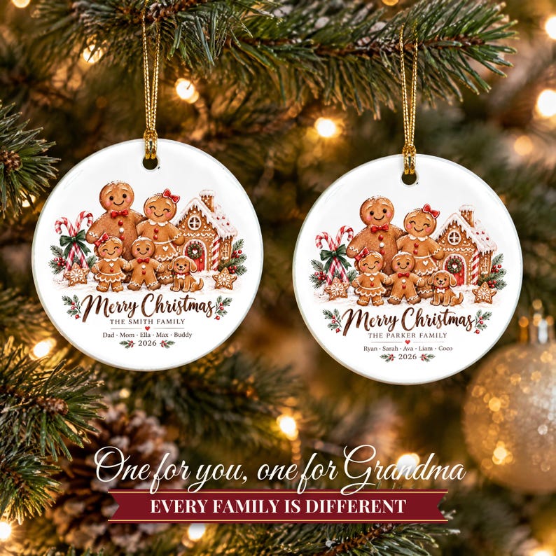 Gingerbread Family Ornament 2026, Personalized Christmas Ornament with Names and Pets, Custom Gingerbread Keepsake, Gift for Grandparents image 9